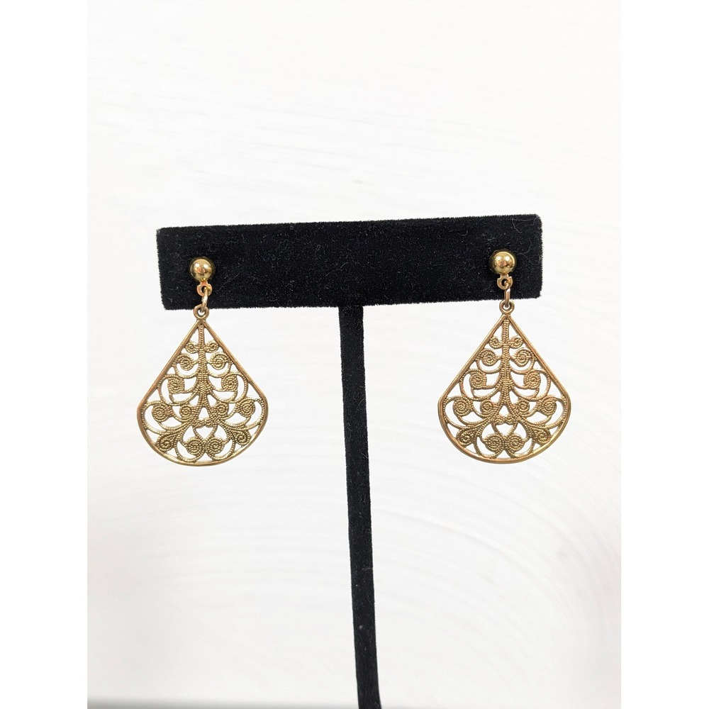 Vintage Gold Tone Filigree Teardrop Earrings Openwork‎ Dangle Lightweight